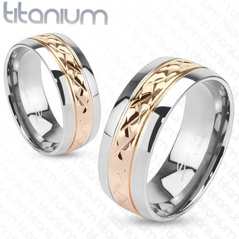 8mm Strip Rose Gold IP Solid Titanium Wedding Band Men's Ring - Zhannel
