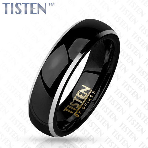 8mm Wedding Band Centered Black IP Dome Beveled Edge Tisten (Tungsten+Titanium) - Zhannel