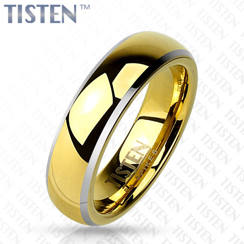 6mm Wedding Band Centered Gold IP Dome Beveled Edge Tisten (Tungsten+Titanium) - Zhannel