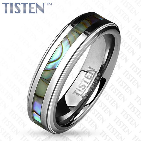 6mm Centered Abalone Inlay with Step Edges Tisten (Tungsten+Titanium) Ring - Zhannel