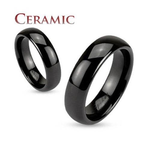 Black Ceramic Dome 6mm Traditional Wedding Band Men's Ring - Zhannel