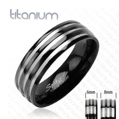 Three Stripes on Black 8mm Band Men's Ring Solid Titanium - Zhannel
