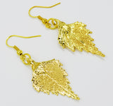 Real Leaf Hook Drop EARRINGS BIRCH Leaf Dipped in 24K Yellow Gold - Zhannel
 - 2