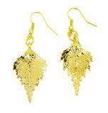 Real Leaf Hook Drop EARRINGS BIRCH Leaf Dipped in 24K Yellow Gold - Zhannel
 - 1