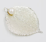 Real Leaf PENDANT Eucalyptus Silver Dipped Genuine Leaf w/Pearl - Zhannel
 - 2