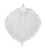 Real Leaf PENDANT Eucalyptus Silver Dipped Genuine Leaf w/Pearl - Zhannel
 - 1