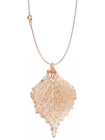 Real Leaf PENDANT with Chain BIRCH Dipped in Rose Gold Genuine Leaf Necklace - Zhannel
 - 1