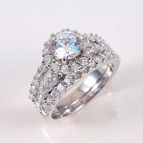 1.5ct Engagement Wedding Set 2 RINGS Signity CZ Prong Set Sterling Silver