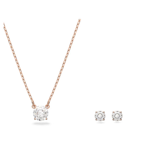 Swarovski Attract Round Set Necklace & Studs, White, Rose gold-5616233