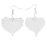 Real Leaf Hook Drop EARRINGS COTTONWOOD Silver Dipped Genuine Leaf