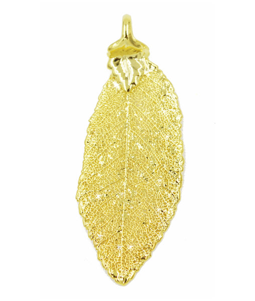 Real Leaf Pendant W Chain Elm In Yellow Gold Necklace Zhannel