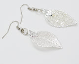 Real Leaf Hook Drop EARRINGS EVERGREEN Dipped in Silver Genuine Leaf