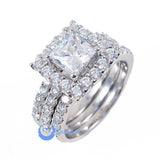 1.25ct Princess Cut Engagement Wedding Set 3 Rings Signity CZ Rhodium Sterling Silver