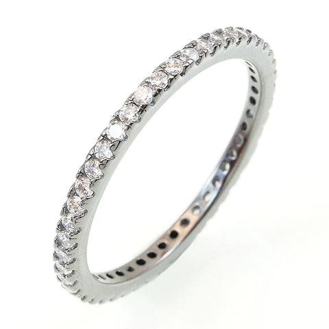 Wedding ETERNITY RING 2mm Band Signity CZ Rhodium over Sterling Silver