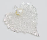 Real Leaf PENDANT COTTONWOOD w/ Freshwater PEARL Sterling Silver