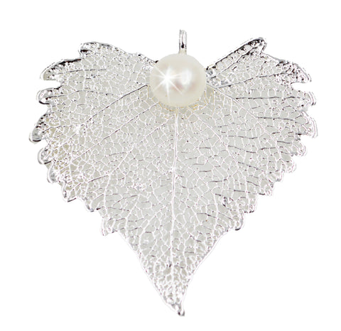 Real Leaf PENDANT COTTONWOOD w/ Freshwater PEARL Sterling Silver