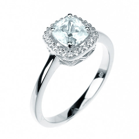 1ct Cushion Cut Solitaire w/Accent Engagement Ring Rhodium over Silver w/CZ
