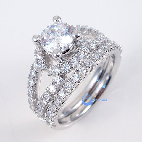 1.25ct Engagement Wedding Set 2 RINGS Signity CZ Pave/Prong Set Sterling Silver