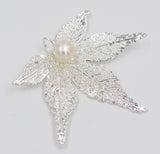 Real Leaf PENDANT Japanese Maple Dipped in Silver w/ Freshwater Pearl