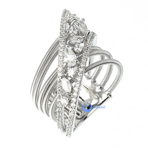 Contemporary Spiral Cross Silver Fashion Ring MARY Sterling Silver Signity CZ
