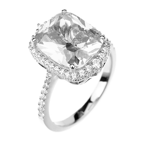 6.8ct Radiant Cut Solitaire w/Accent Engagement Ring Rhodium over Silver w/CZ