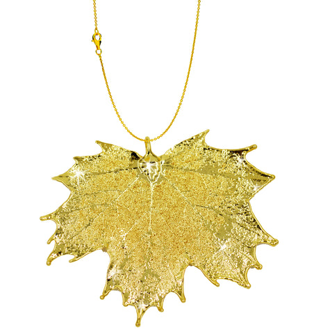 Real Leaf PENDANT with chain Sugar Maple in 24k Yellow gold Necklace