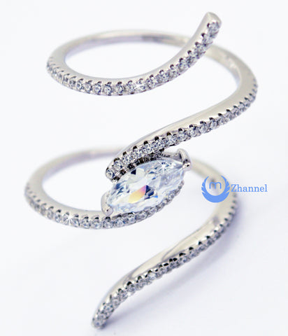 Spiral Fashion Ring PAMELA Signity CZ Pave/Prong Set Rhodium over Sterling Silver