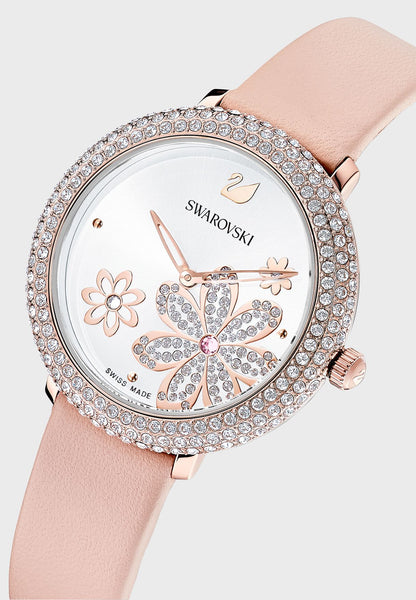 Swarovski CRYSTAL FROST WATCH FLOWER, Leathe, Rose-gold -5519223