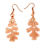 Real Leaf Hook Drop EARRINGS Lacey OAK in Rose Gold Genuine Leaf