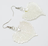 Real Leaf Hook Drop EARRINGS COTTONWOOD Silver Dipped Genuine Leaf