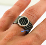 Contemporary Spiral O Circle Black Fashion Ring YOLANDA Sterling Silver CZ