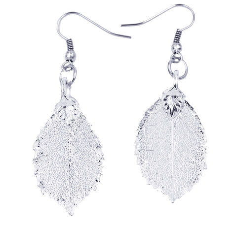 Real Leaf Hook Drop EARRINGS ROSE Genuine LEAF in Sterling Silver