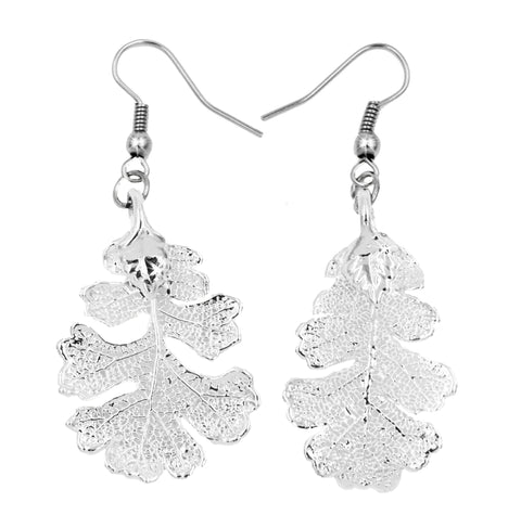 Real Leaf Hook Drop EARRINGS Lacey OAK in Silver Genuine Leaf