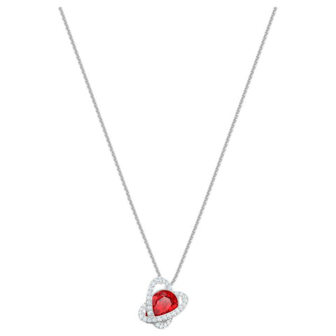 Authentic Outstanding PEAR Pendant Necklace, Red & Clear, Rhodium -5455036