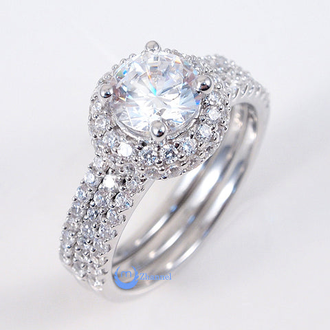 1.25ct Engagement Wedding Set 2 RINGS Signity CZ Pave/Prong Set Sterling Silver