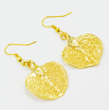 Real Leaf Hook Drop EARRINGS EUCALYPTUS 24K Yellow Gold Dipped Genuine Leaf