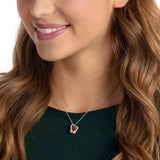 Authentic Outstanding PEAR Pendant Necklace, Red & Clear, Rhodium -5455036