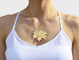 Real Leaf PENDANT with chain Sugar Maple in 24k Yellow gold Necklace