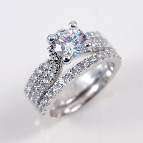 1.25ct Engagement Wedding Set 2 RINGS Signity CZ Pave/Prong Set Sterling Silver