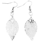 Real Leaf Hook Drop EARRINGS EVERGREEN Dipped in Silver Genuine Leaf