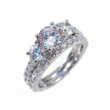 2.3ct Round Cut Three Stone Solitaire Engagement Wedding Rings Set Silver CZ