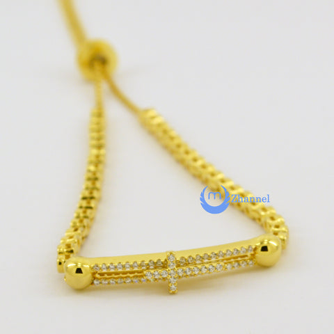 Contemporary Modern Gold Bracelet with Moving Cross Sterling Silver CZ