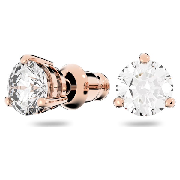 Swarovski Solitaire stud earrings Round cut, White, Rose gold