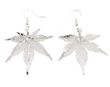 Real Leaf Hook Drop Earrings Japanese Maple Dipped in Silver Genuine Leaf