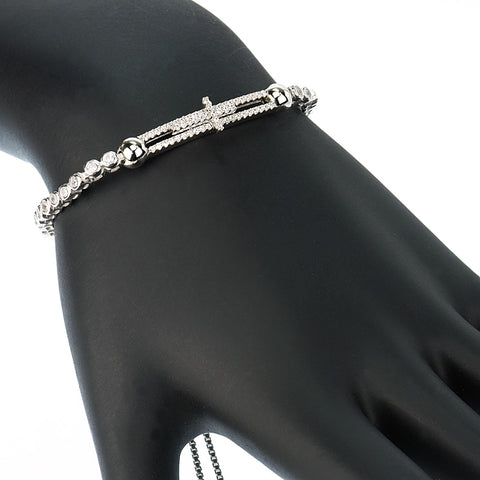 Contemporary Modern Silver Bracelet with Moving Cross Sterling Silver CZ