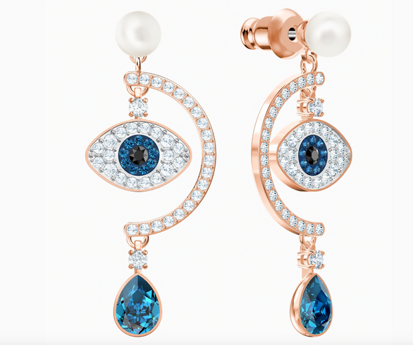 Swarovski Symbolic hoop earrings, Evil eye, Blue, Rose gold-tone plated