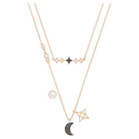 Swarovski Symbolica necklace Set (2), Moon and star, Black, Rose gold-tone plated -5273290