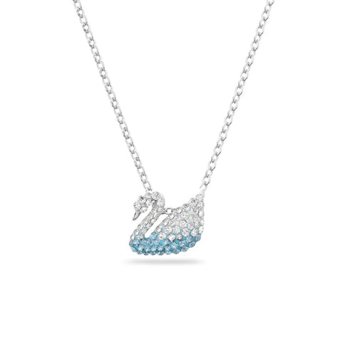 Swarovski Iconic Swan Pendant, White & Blue, Rhodium Plated, Small -5512094