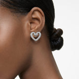 Swarovski Una Stud Earrings, Heart, Small, White, Rhodium Plated -5625535