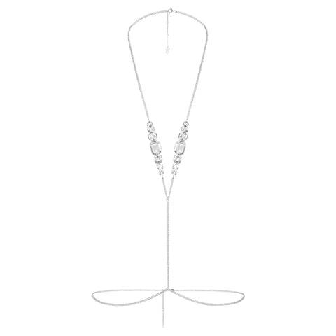 Swarovski x SKIMS body chain Mixed cuts, V-shape, White, Stainless Steel -5678061